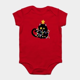 Funny Christmas black cat Baby Bodysuit